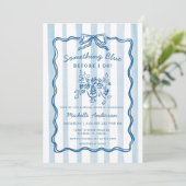 Something Blue Bow Stripe Bridal Shower Invitation Kaart (Staand voorkant)