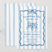 Something Blue Bow Stripe Bridal Shower Invitation Kaart (Voorkant / Achterkant)