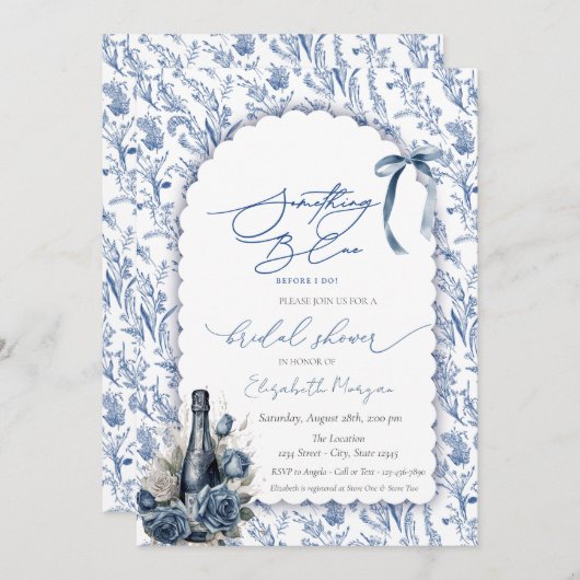 Something Blue Bow Wijnfles Rozen Bloemen Kaart (Voorkant / Achterkant)