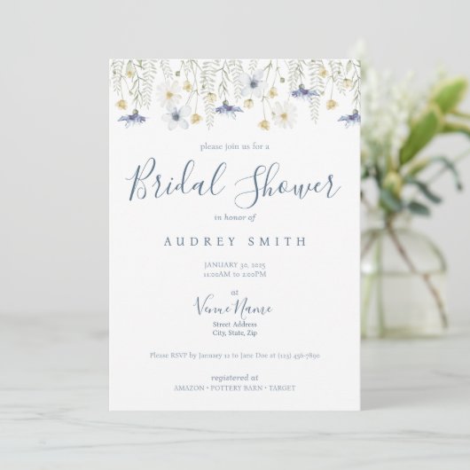 Something Blue Bridal Shower Invitation Kaart (Staand voorkant)