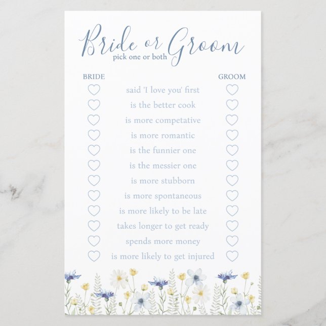 Something Blue Bride or Groom Game (Voorkant)