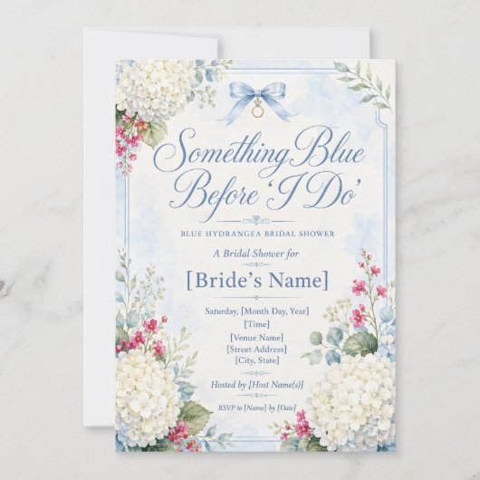 Something Blue Bruidsfeest | Blauwe Hortensia Kaart (Voorkant)