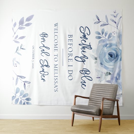 Something Blue Bruiloft Script Bridal Shower Wandkleed (In Situ (horizontaal))