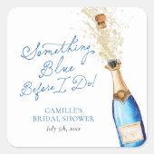 Something Blue Champagne Bruids Brunch Vierkante Sticker (Voorkant)