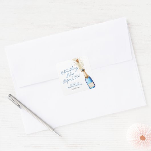 Something Blue Champagne Bruids Brunch Vierkante Sticker (Envelop)