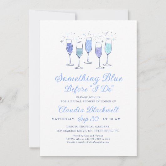 Something Blue Champagne Bruids Douche Uitnodiging (Voorkant)
