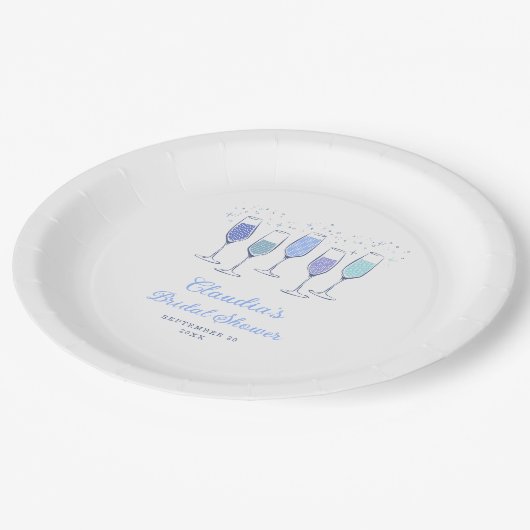 Something Blue Champagne Bruiloftsfeest Papieren Bordje (Gekanteld)