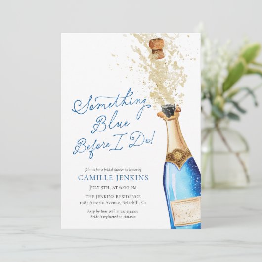 Something Blue Champagne Brunch Vrijgezellenfeest Kaart (Staand voorkant)
