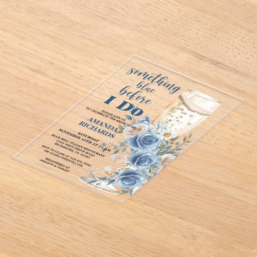 Something Blue Champagne Floral Bridal Shower Acryl Uitnodigingen (Laagn)