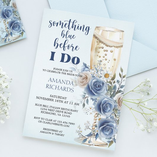 Something Blue Champagne Floral Bridal Shower Kaart