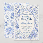Something Blue Chinoiserie Bruiloftsborrel Kaart (Voorkant / Achterkant)