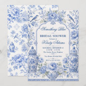 Something Blue Chinoiserie Bruiloftsfeest Kaart (Voorkant / Achterkant)