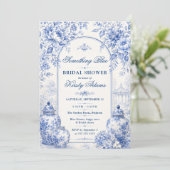 Something Blue Chinoiserie Bruiloftsfeest Kaart (Staand voorkant)