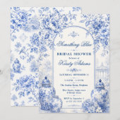 Something Blue Chinoiserie Bruiloftsfeest Kaart (Voorkant / Achterkant)
