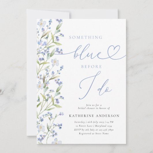 Something Blue Dusty Blue Bruids Douche Uitnodigin Kaart (Voorkant)
