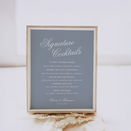 Something Blue Dusty Blue Elegant Drink Sign Poster