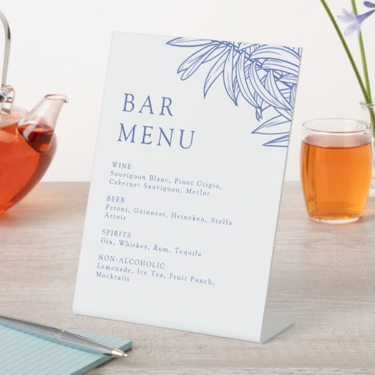 Something Blue Eenvoudig Botanisch Bar Menu Reclamebord Met Voetstuk (Insitu)