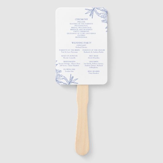 Something Blue Elegant Botanical Order of Service Handwaaier (Voorkant)