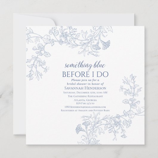 Something Blue Elegant Bruids Douche Uitnodiging (Voorkant)