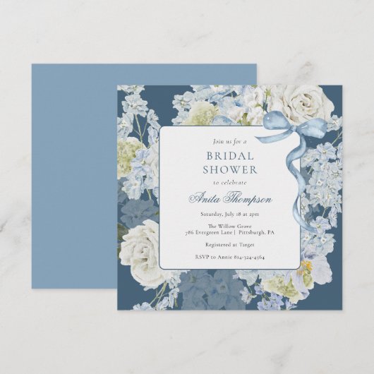 Something Blue Floral Bow Bridal Shower Kaart (Voorkant / Achterkant)