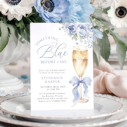 Something Blue Floral Bridal Shower Invitation Kaart
