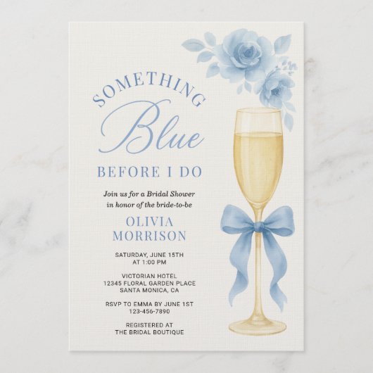 Something Blue Floral Coquette Bow Bridal Shower  Kaart (Voorkant)
