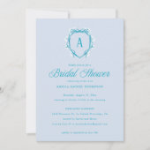 Something Blue Floral Crest Monogram Vrijgezellenf Kaart (Voorkant)