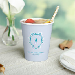 Something Blue Floral Crest Monogram Vrijgezellenf Papieren Bekers