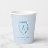 Something Blue Floral Crest Monogram Vrijgezellenf Papieren Bekers (Voorkant)