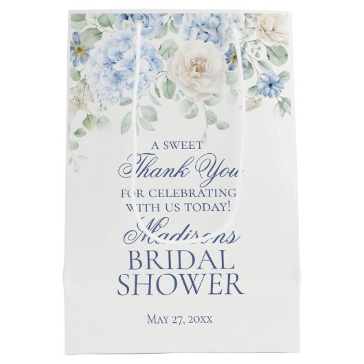 Something Blue Floral Hydrangea Bruidsfeest Favor Medium Cadeauzakje (Achterkant)