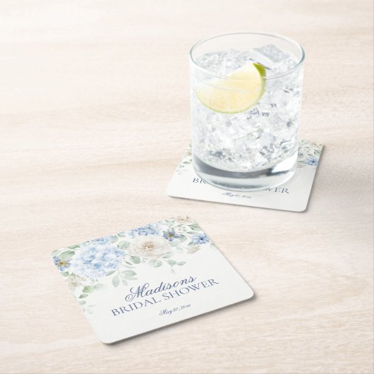 Something Blue Floral Hydrangea Bruiloftsfeest Kartonnen Onderzetters (Insitu)