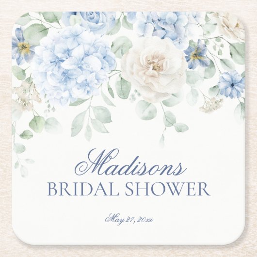 Something Blue Floral Hydrangea Bruiloftsfeest Kartonnen Onderzetters (Voorkant)