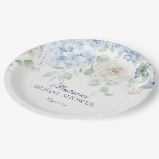 Something Blue Floral Hydrangea Vrijgezellenfeest Papieren Bordje (Gekanteld)
