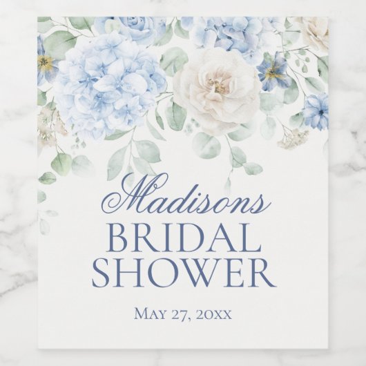 Something Blue Floral Hydrangeas Vrijgezellenfeest Wijn Etiket (Enkel label)