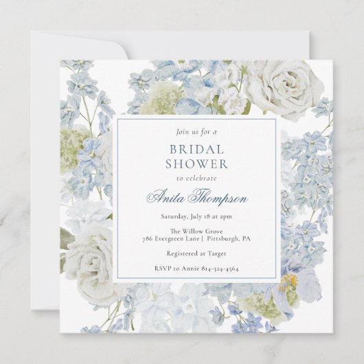 Something Blue Floral Ribbon Bridal Shower Kaart (Voorkant)