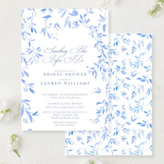 Something Blue Floral Script Vrijgezellenfeest Kaart