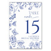 Something Blue Floral Vrijgezellenfeest Tafelnumme Kaart (Achterkant)