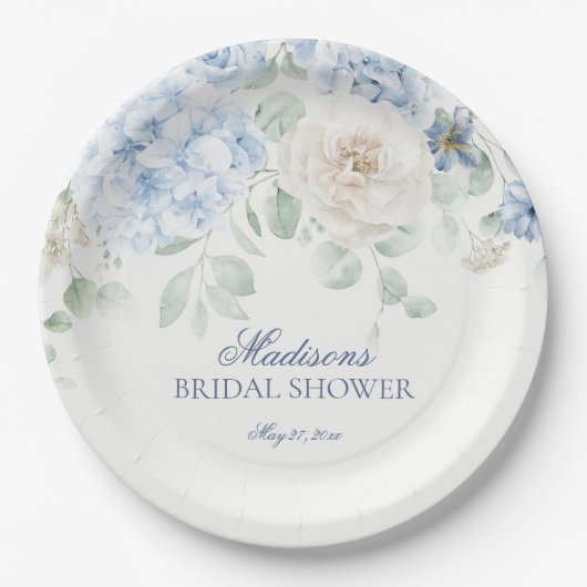 Something Blue Florale Hydrangea Bruiloftsfeest Papieren Bordje (Voorkant)