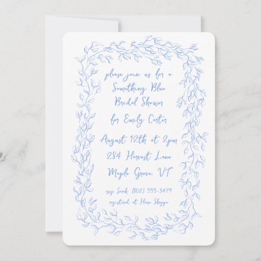 Something Blue Hand Drawn Botanisch Lijst Elegant Kaart (Voorkant)