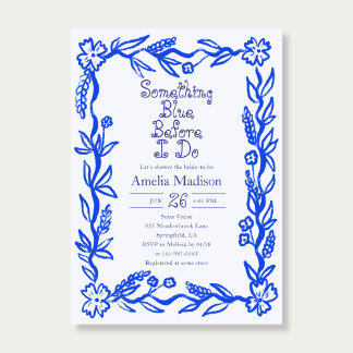 Something Blue Hand Drawn Flower Bridal Shower Kaart