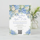 Something Blue Hortensia Bruiloft QR Code Kaart (Staand voorkant)