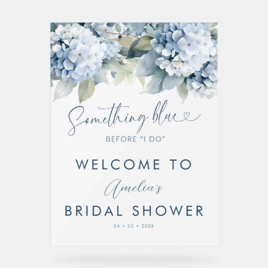 Something Blue Hydrangea Bridal Shower Sign Acryl Bord (Voorkant)