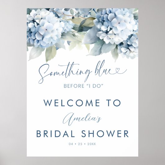 Something Blue Hydrangea Bridal Shower Sign Poster (Voorkant)