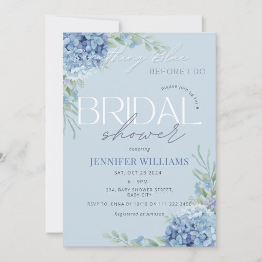 Something Blue Hydrangea Floral Vrijgezellenfeest Kaart (Voorkant)