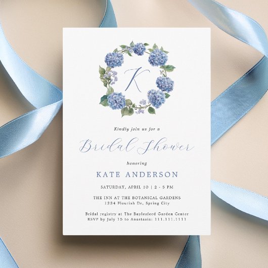 Something Blue Hydrangeas Monogram Vrijgezellenfee Kaart