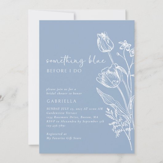 Something Blue Line Art Floral Bridal Shower Kaart (Voorkant)