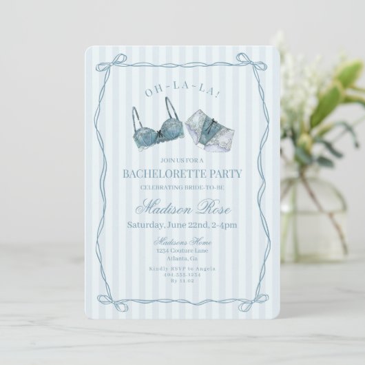 Something Blue Lingerie Lace Bachelorette Party Kaart (Staand voorkant)