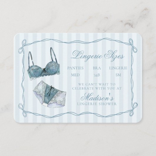 Something Blue Lingerie Sizes Shower Invitation Informatiekaartje (Voorkant)