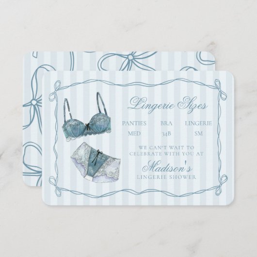Something Blue Lingerie Sizes Shower Invitation Informatiekaartje (Voorkant / Achterkant)