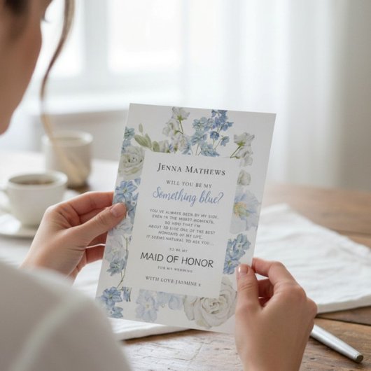 Something Blue Maid of Honor Wedding Proposal Card Bedankkaart